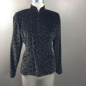 Kasper velvet Leopard print olive black sz.2 p
